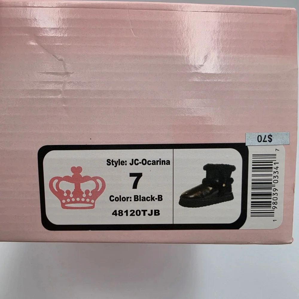 Juicy Couture Ocarina Black Faux Leather Faux Fur Platform Ankle Boots 7 NEW